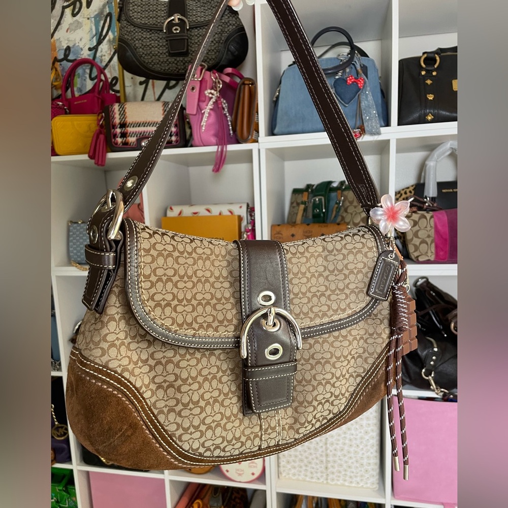 Coach Y2K Chocolate Suede Brown Soho Signature Mini C Logo Shoulder Bag 🍫F10926